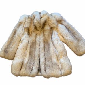 Vintage 100% Fox Fur White Cream Winter Coat Striped Après-Ski Winter Luxury